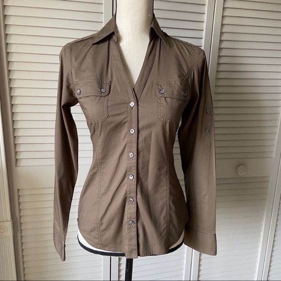 Taupe Button Down Shirt Sz XS - Picture 1 of 3